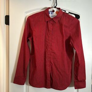 George Red w/black pinstripe button down long sleeve medium